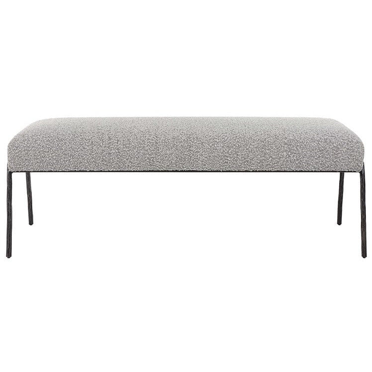 Uttermost Jacobsen Gray Boucle Seat Cushion Modern Aged Black Iron Bench