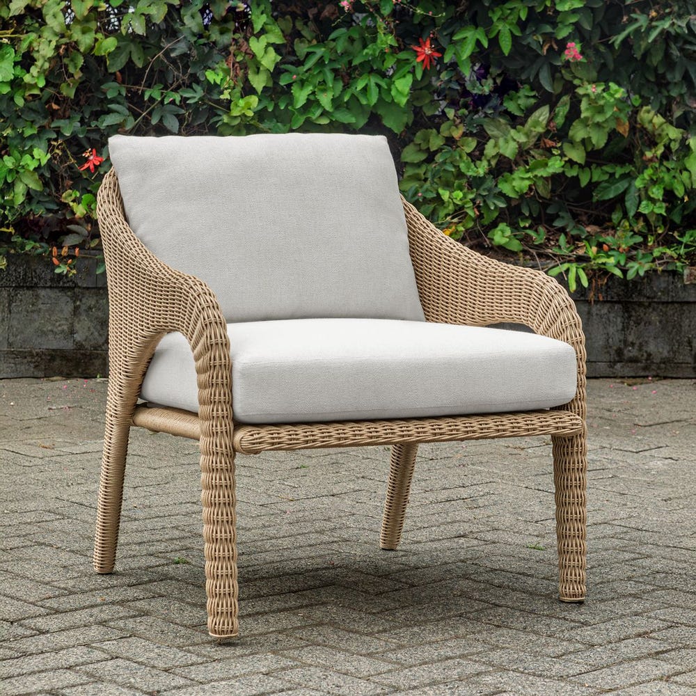 Uttermost Kavali Honey All Weather Outdoor Lounge Chair With Oyster White Plush Cushion - Image 1