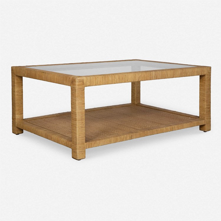 Uttermost Kensing Glass and Rattan Coffee Table - Image 1