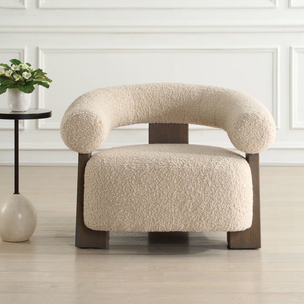 Uttermost Lennox Barrel Shearling Cushion Accent Chair With Dark Walnut Wood - Image 1