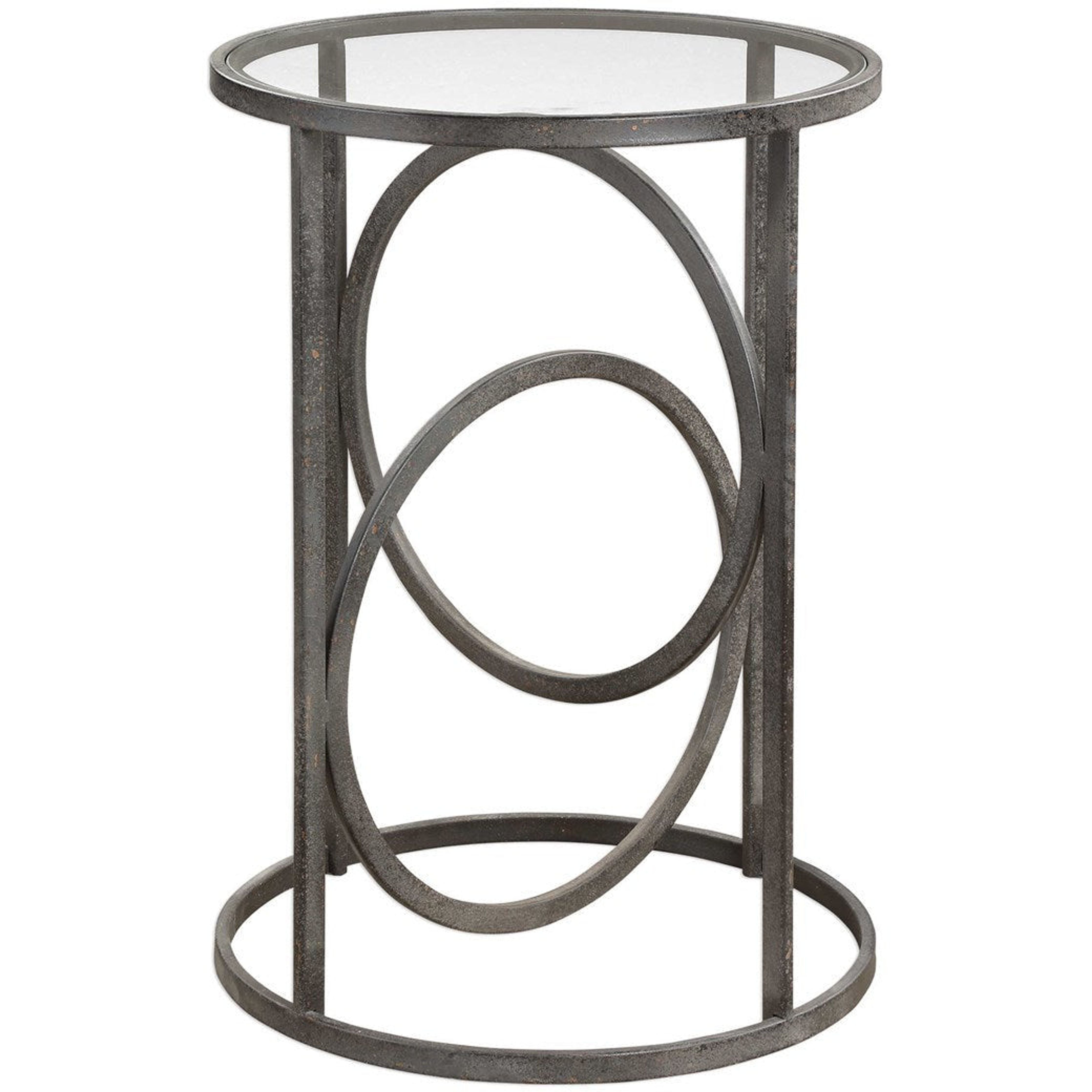 Uttermost Lucien Glass Top With Aged Black Iron Base Modern Accent Table - Image 1