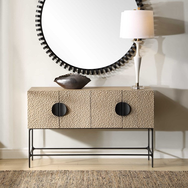 Uttermost Lunar Elm With Black Iron 4 Door Cabinet