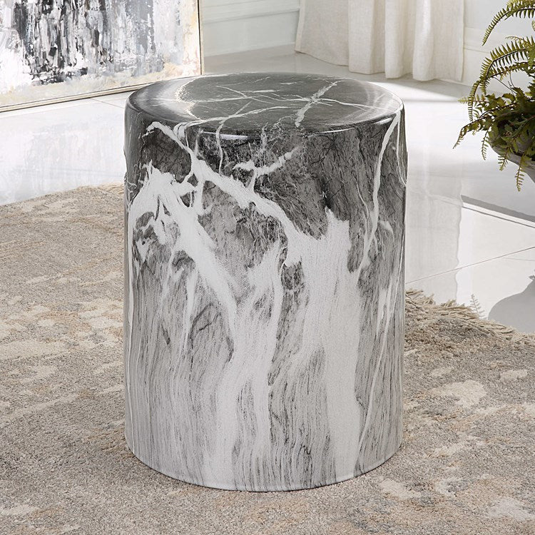 Uttermost Marvel Black & White Marbled Finish Ceramic Garden Stool - Image 1