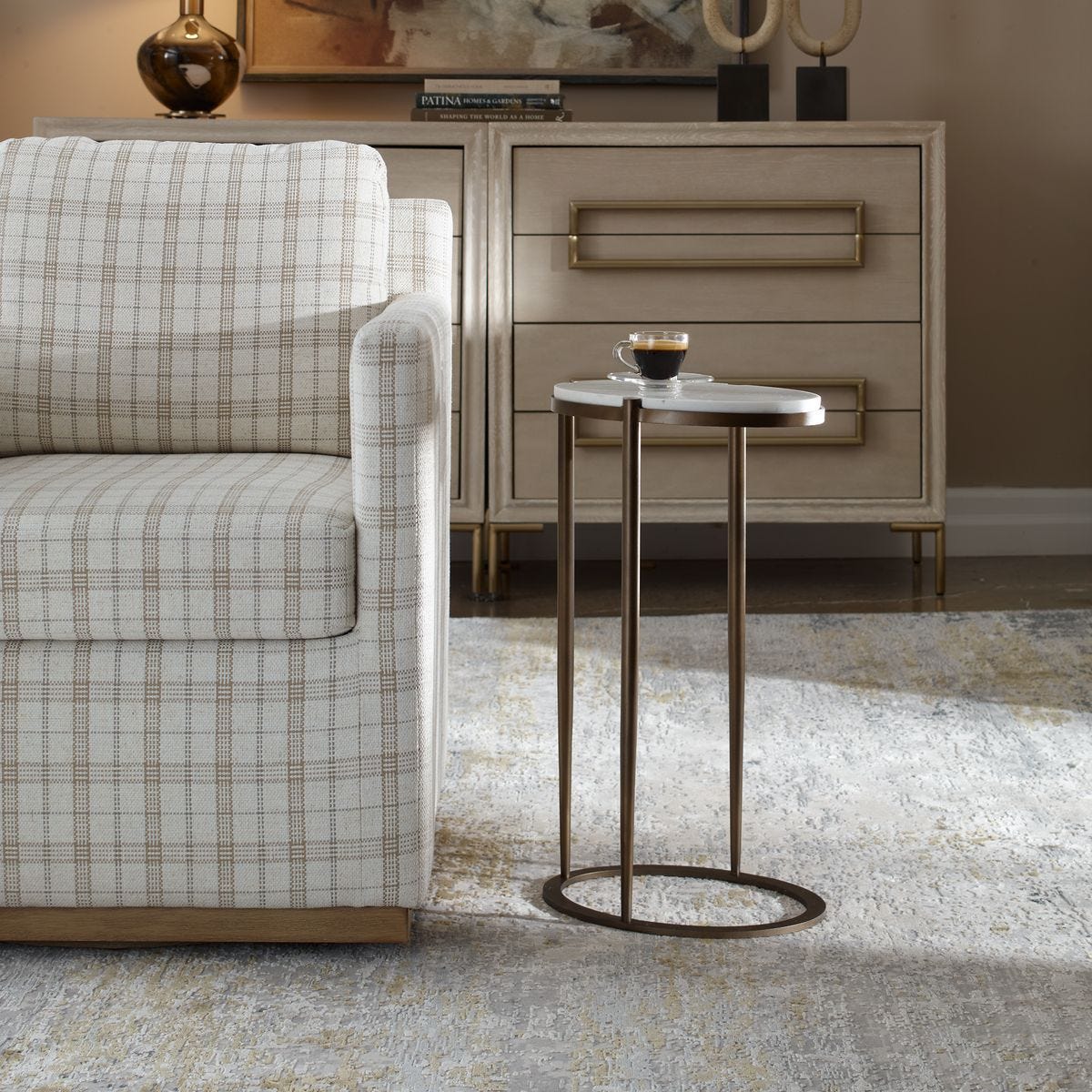 Uttermost Mercier Round White Marble Top Accent Table - Image 1