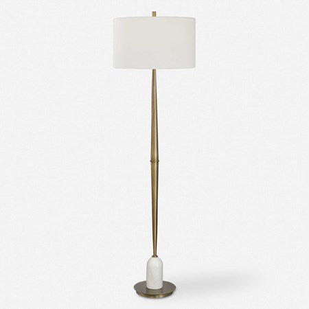 Uttermost Minette Antiqued Brass and White Marble Floor Lamp With Linen Shade - Image 2
