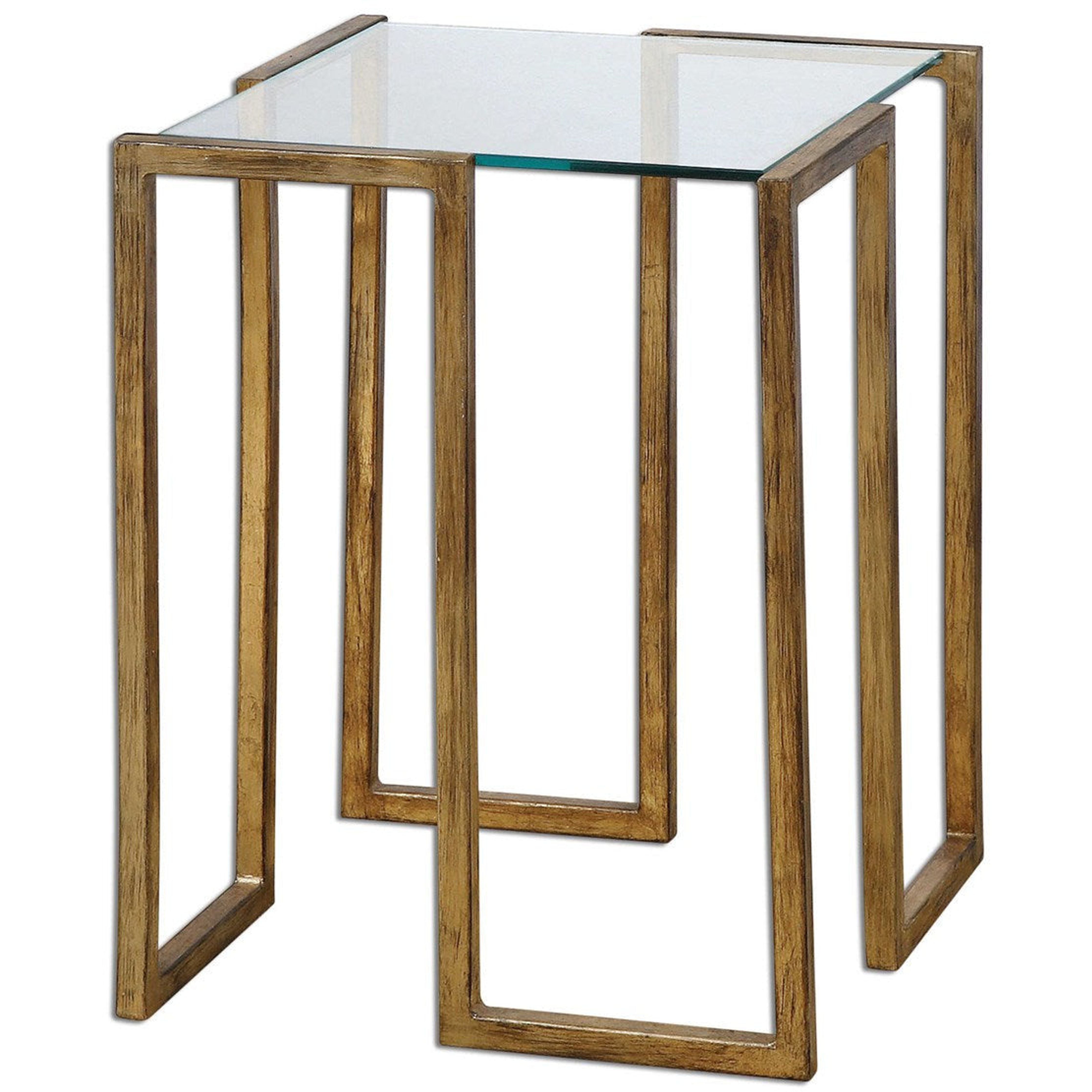 Uttermost Mirrin Glass Too With Antiqued Gold Iron Contemporary Accent Table - Image 1