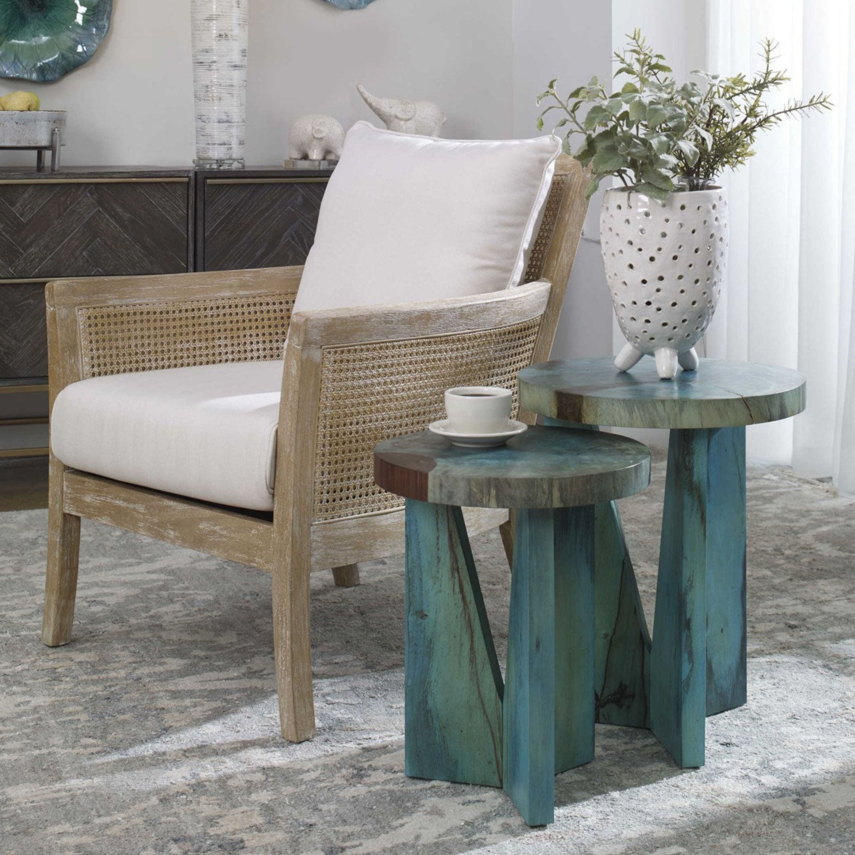 Uttermost Nadette Blue Green Wood Set of 2 Nesting Tables - Image 1