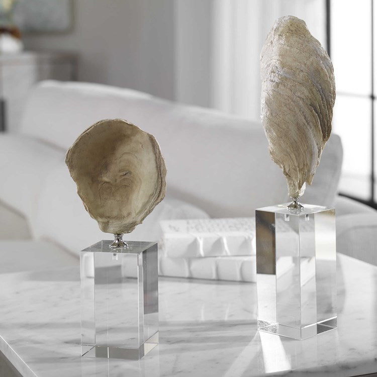 Uttermost Oyster Shell and Crystal Set of 2 Sculptures - Image 1