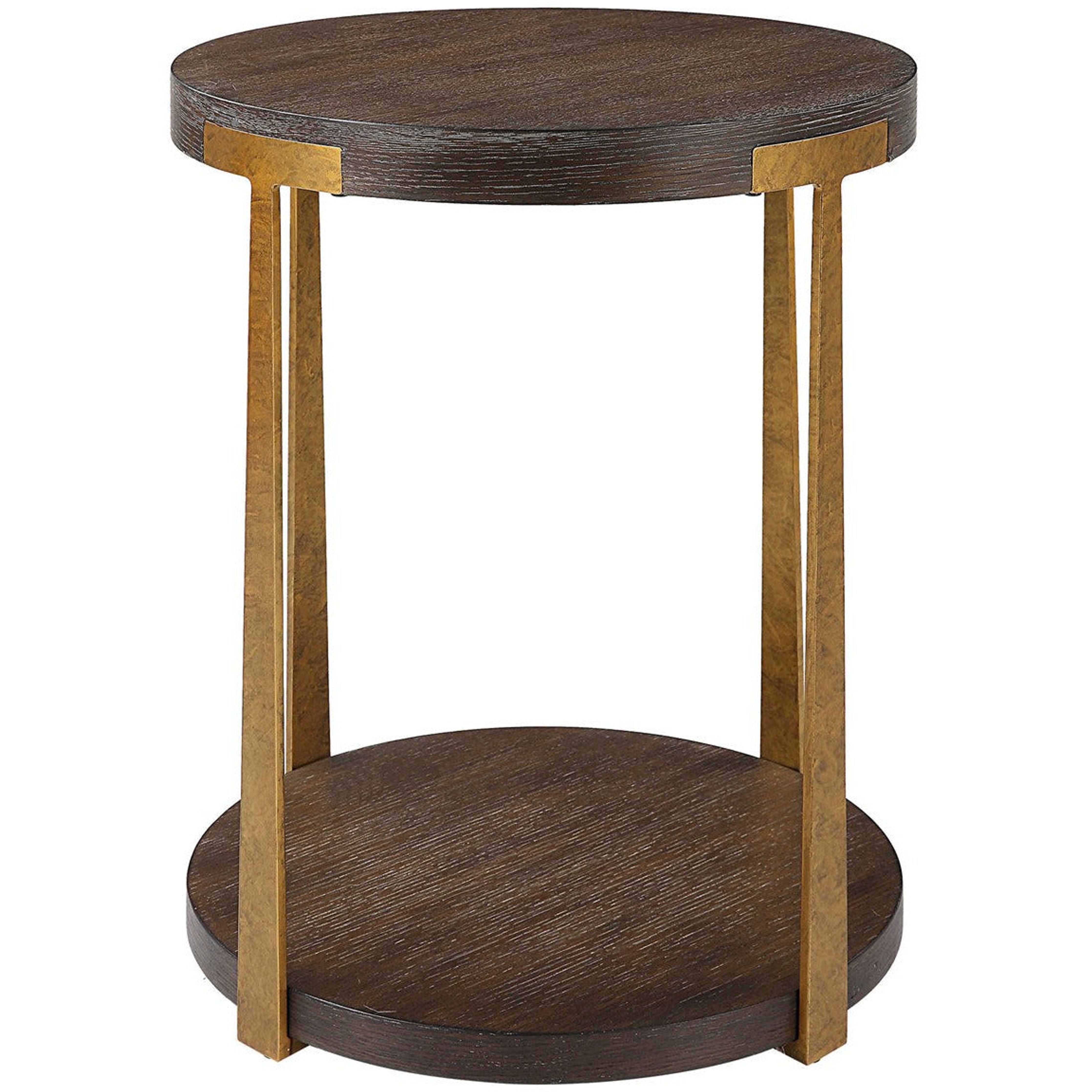 Uttermost Palisade Rich Coffee Finished Oak With Antiqued Gold Metal Modern Side Table - Image 1