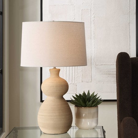 Uttermost Pueblo Ceramic Table Lamp With Light Beige Linen Shade - Image 1
