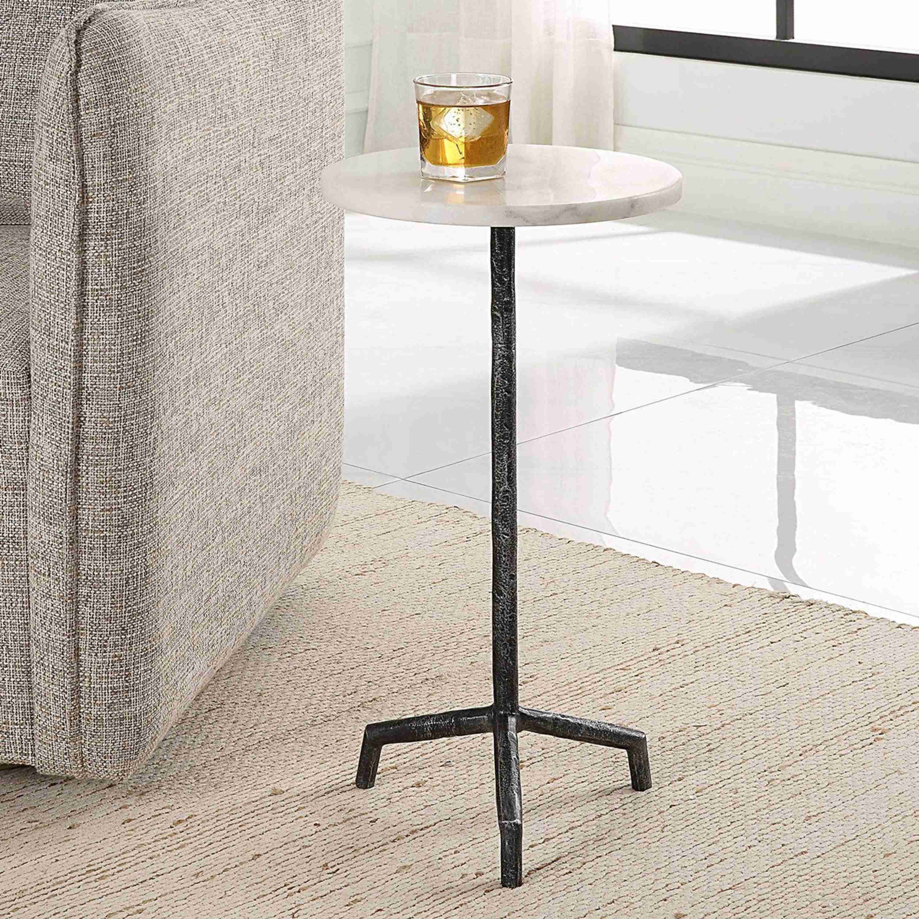 Uttermost Puritan White Marble Top With Aged Black Iron Drink Table - Image 1