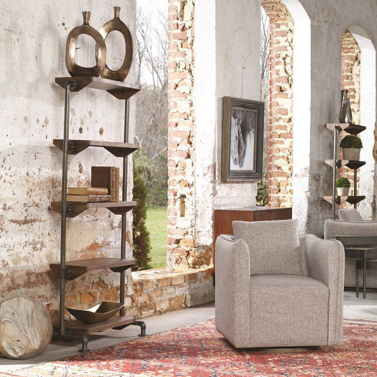 Uttermost Rhordyn Wood Industrial Pipe Rustic Modern Etagere Bookcase
