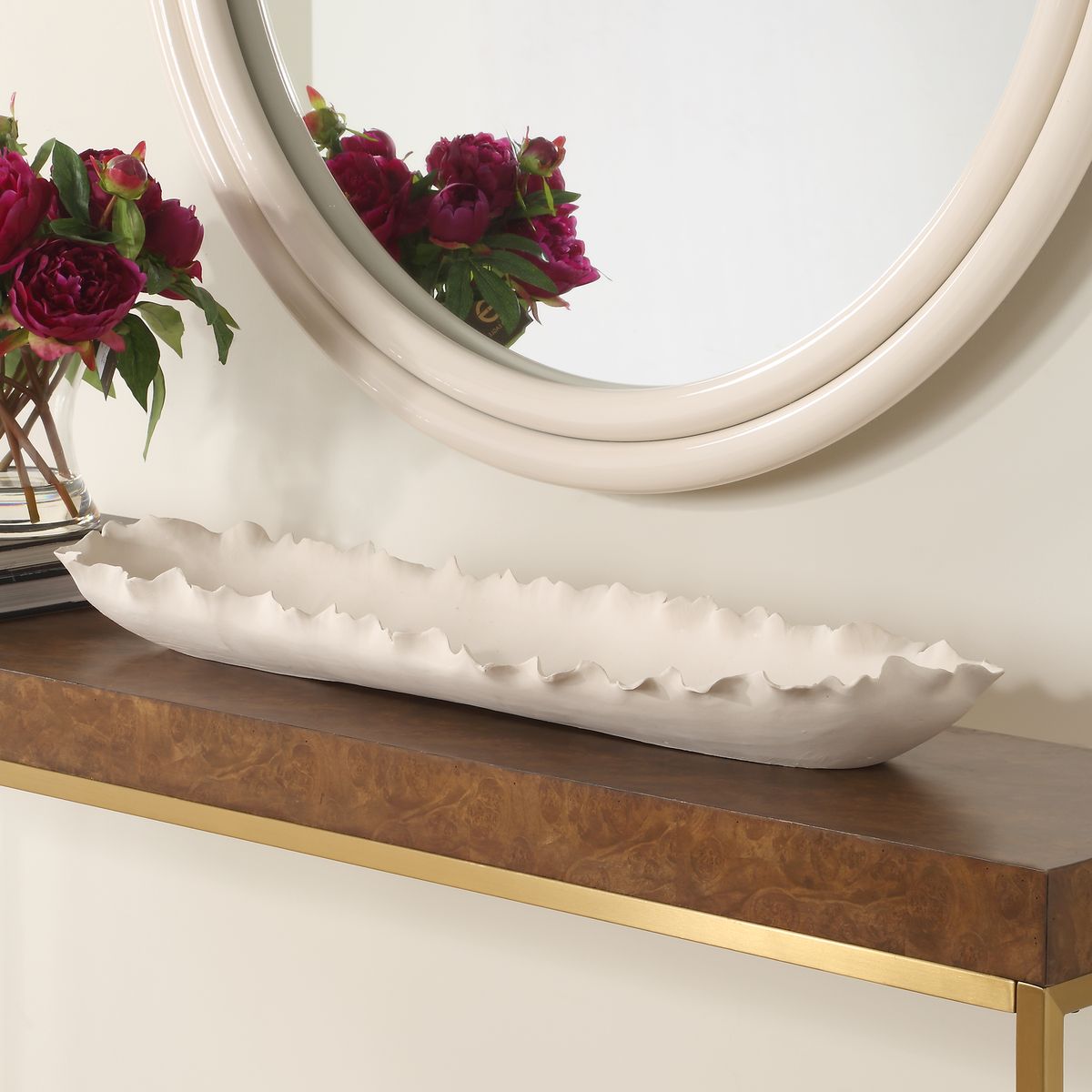 Uttermost Ripple Crest Matte White Finish Elongated Bowl - Image 1