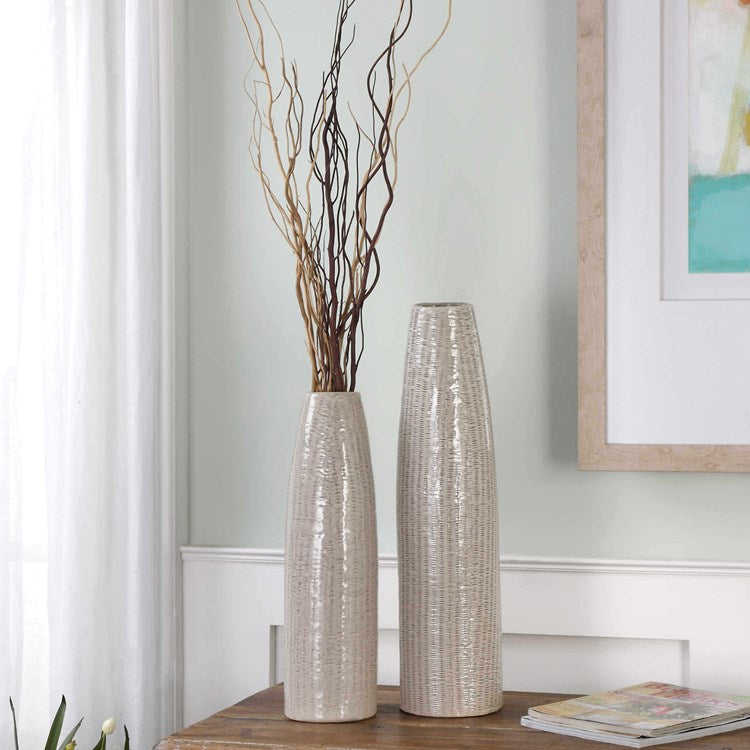 Uttermost Sara Taupe Glazed Textured Ceramic Set of 2 Vases - Image 1