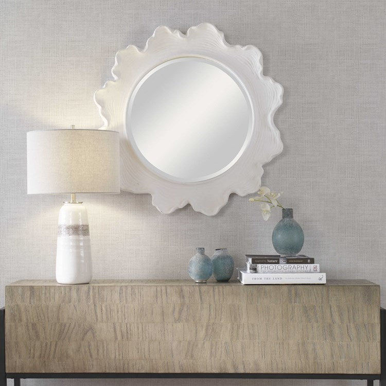 Uttermost Sea Coral White Round Mirror - Image 1