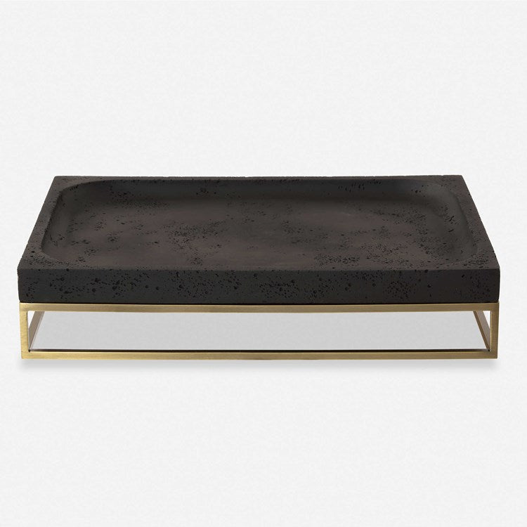 Uttermost Shadow Cast Black Stone and Antiqued Brass Tray - Image 1