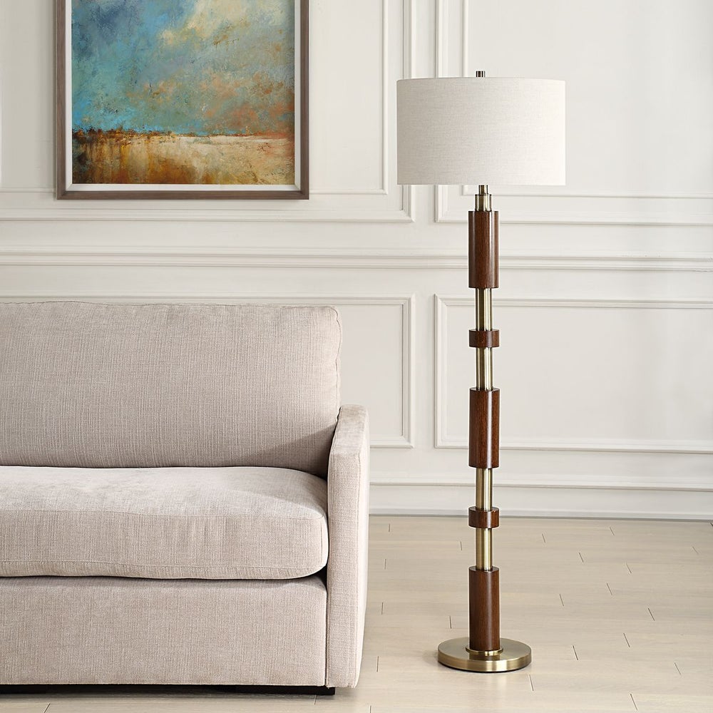 Uttermost Stacked Wooden And Brass Plate Floor Lamp - Image 1