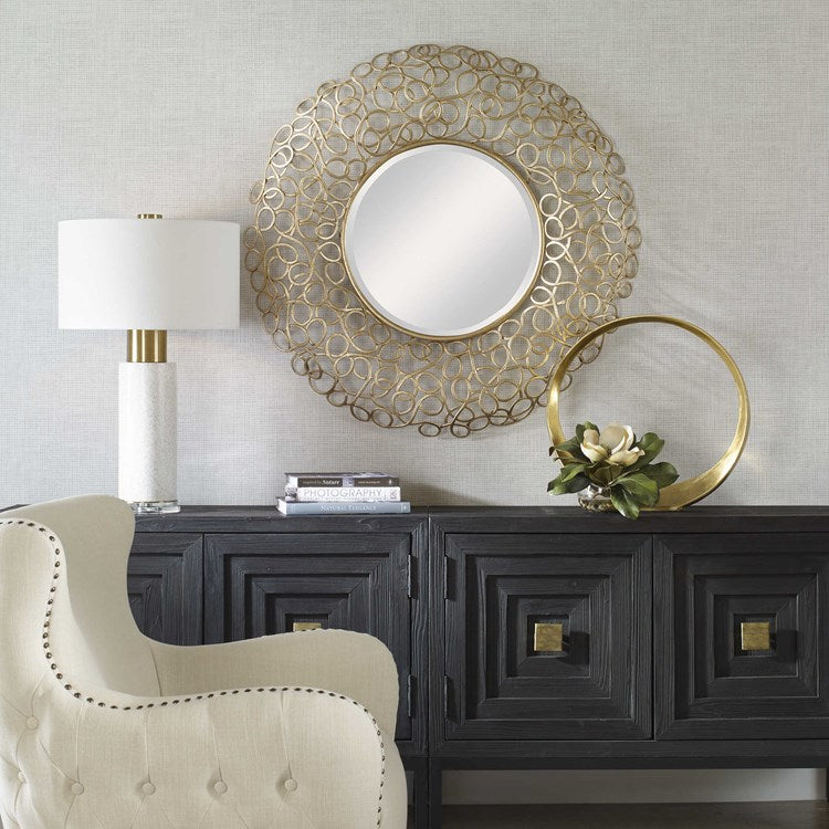 Uttermost Swirl Gold Leaf Iron Round Mirror - Image 1