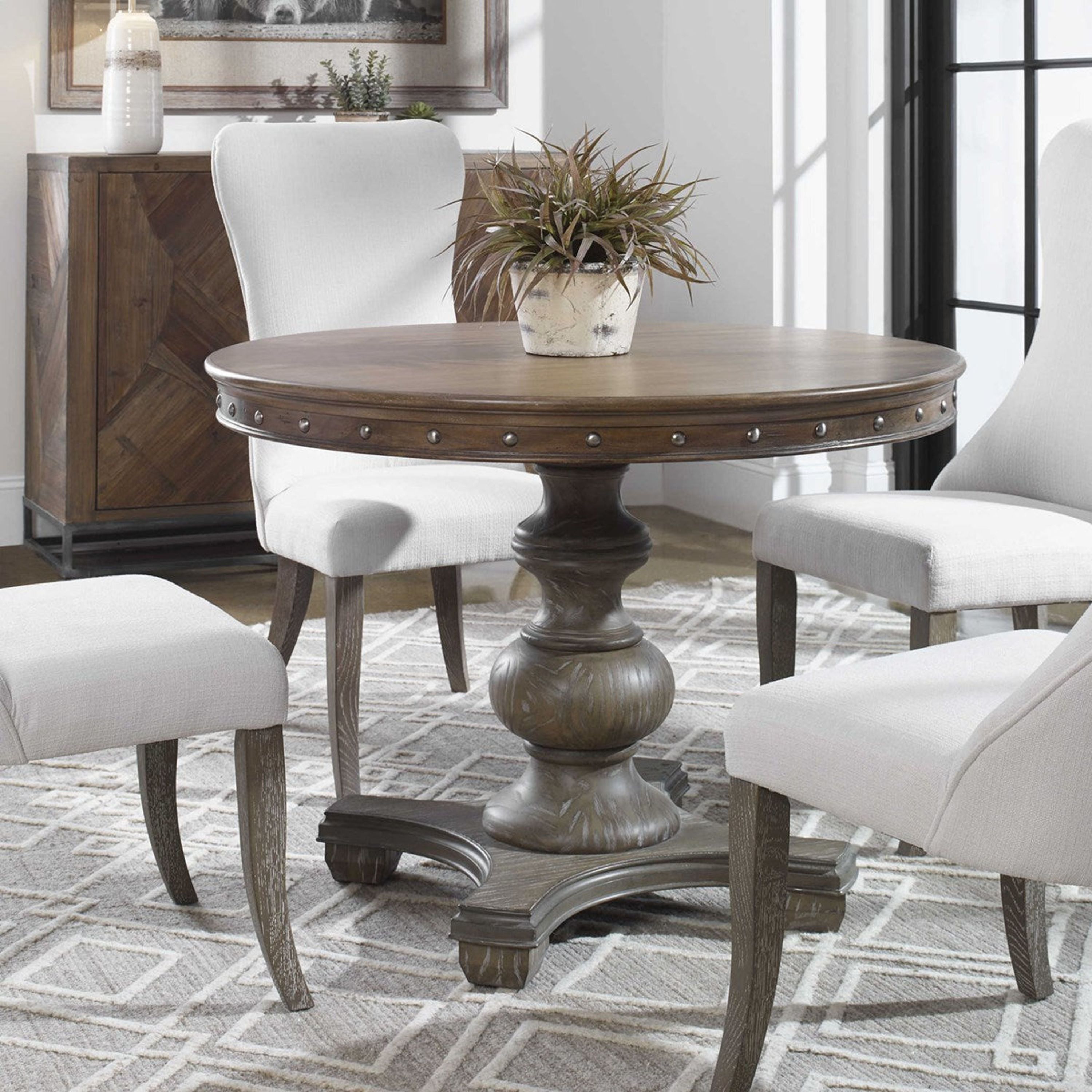 Uttermost Sylvana Gray Wash Natural Pine Rustic 42” Round Dining Table - Image 1