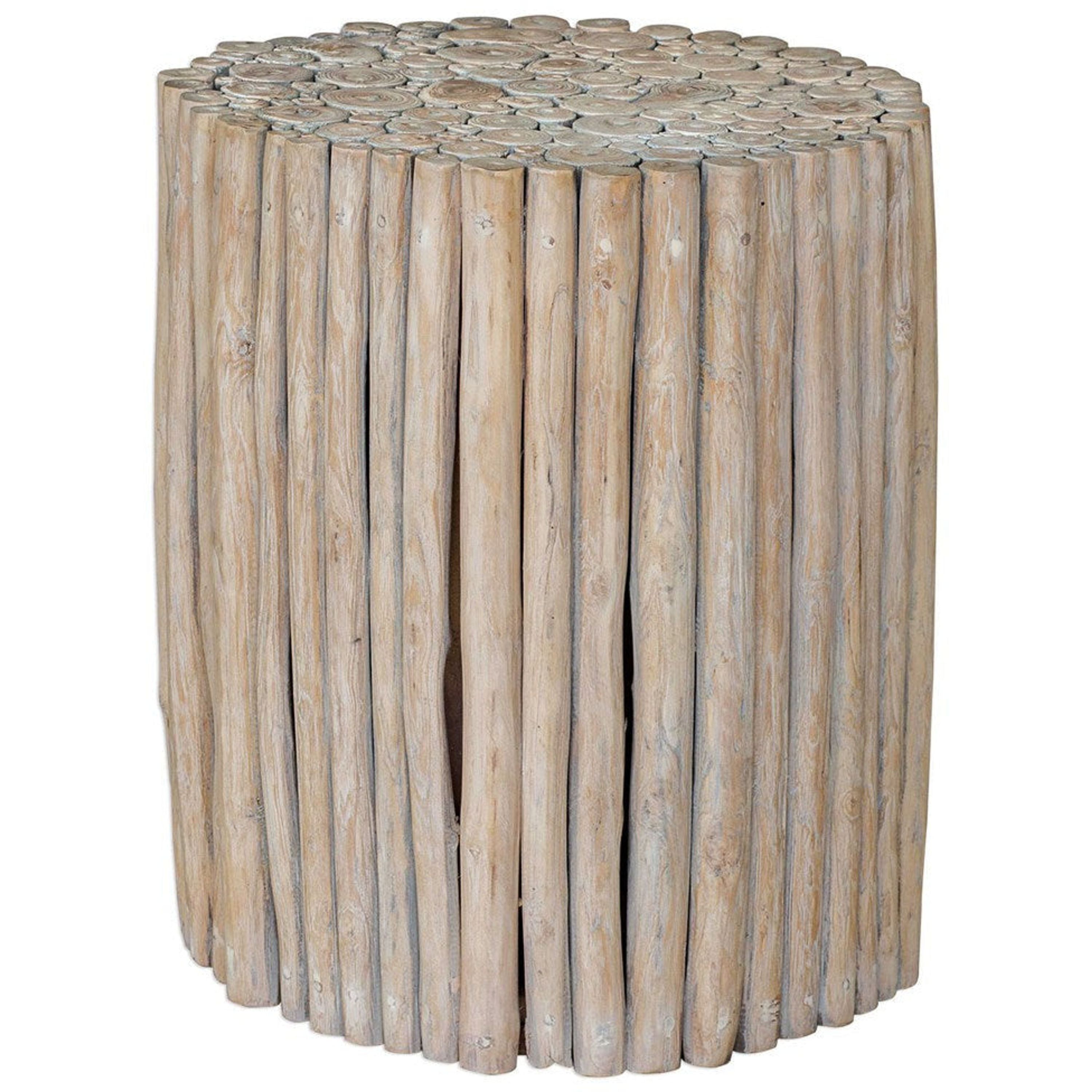 Uttermost Tectona Bleached Driftwood Natural Teak Wood Round End Table - Image 1