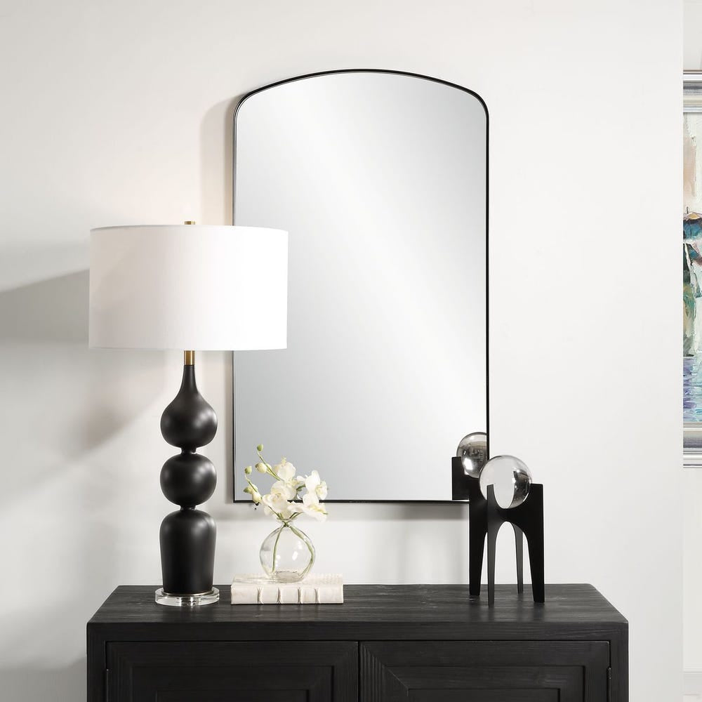 Uttermost Tordera Satin Black Sleek Steel Framed Arch Mirror - Image 1