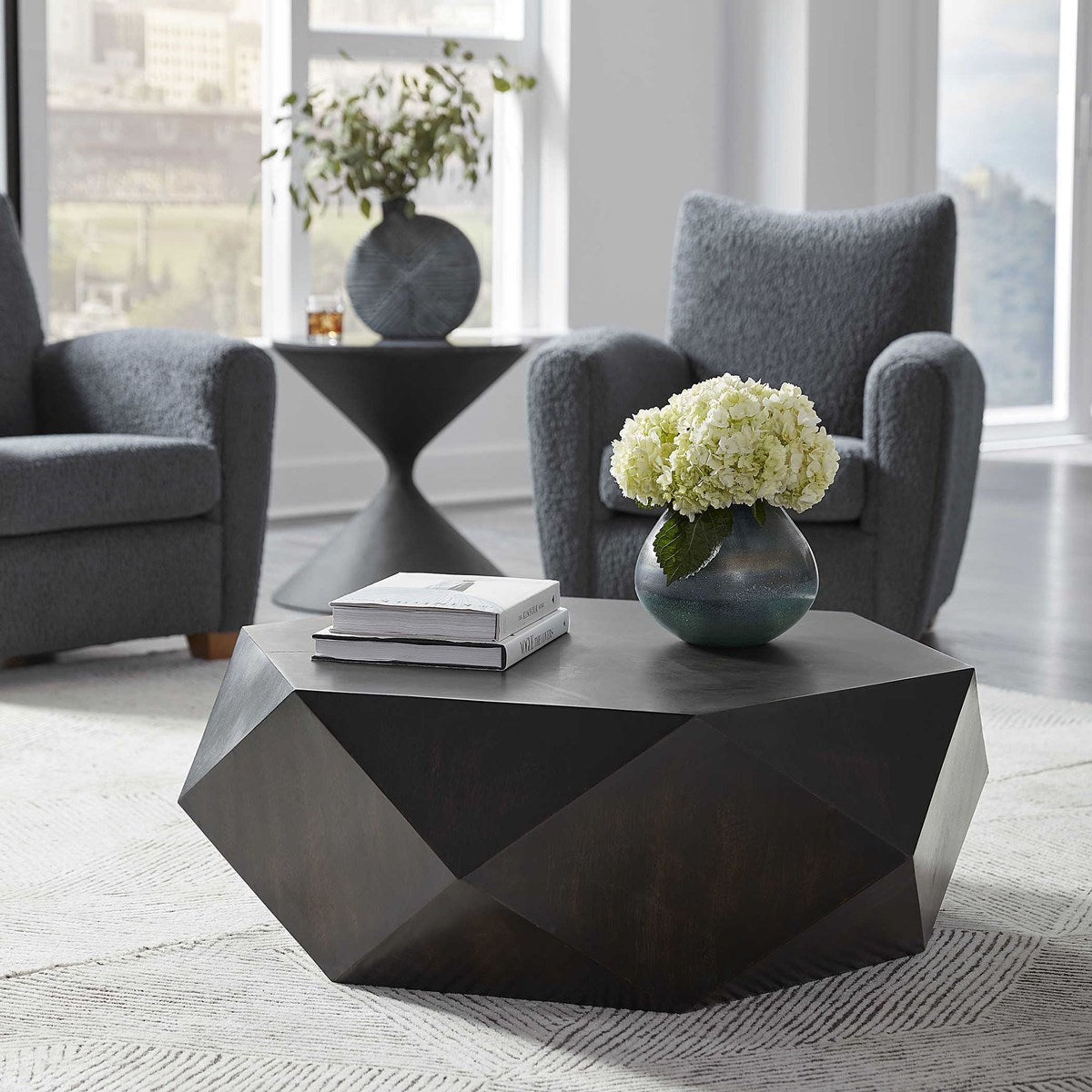 Uttermost Volker Distressed Black Mango Wood Modern Geometric Coffee Table - Image 1
