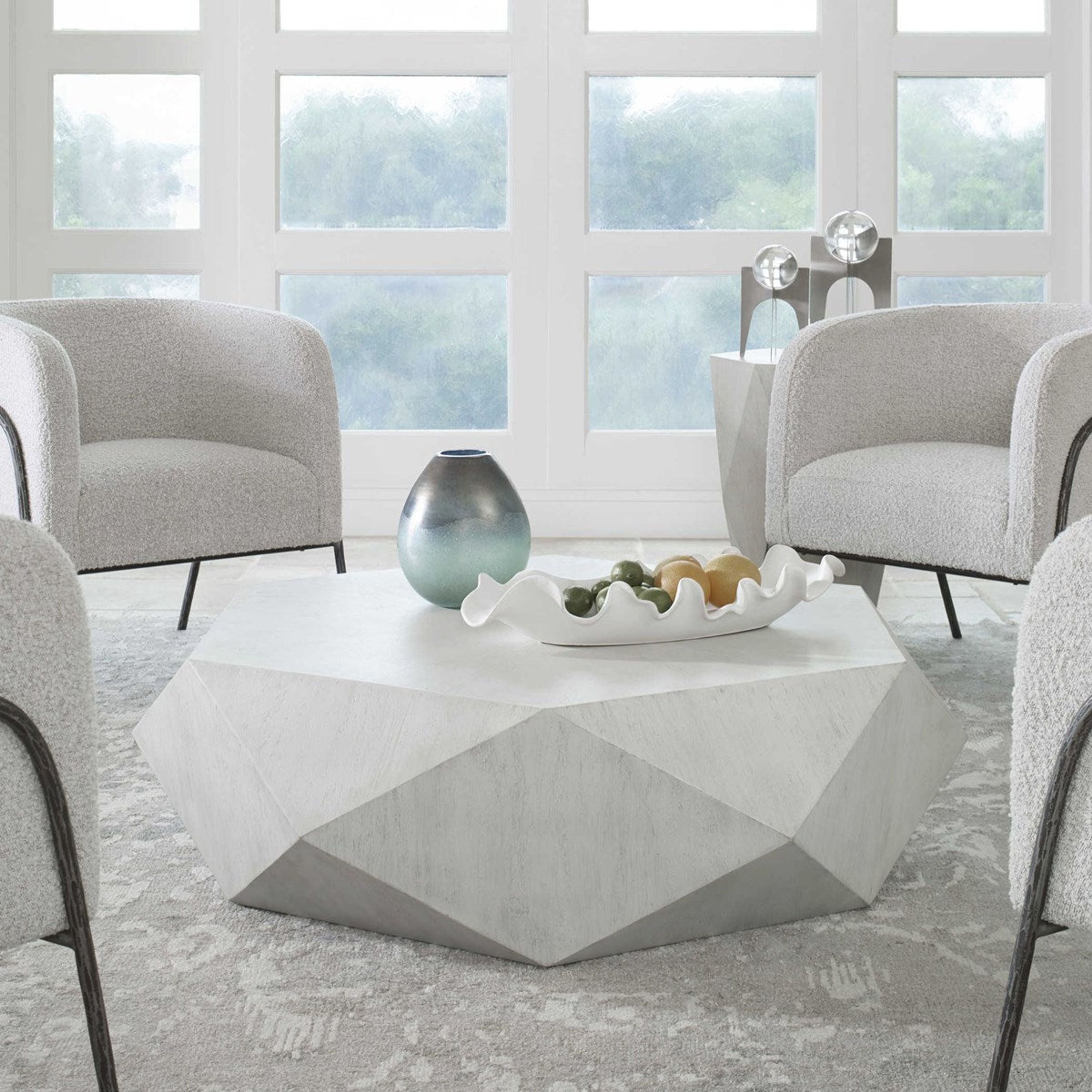 Uttermost Volker White Ceruse Mango Wood Modern Geometric Coffee Table - Image 1