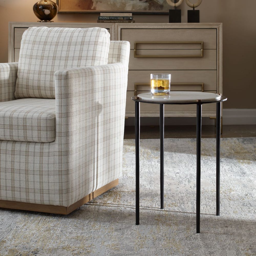 Uttermost Wren White Marble Slab With Cast Iron Base Accent Table - Image 1