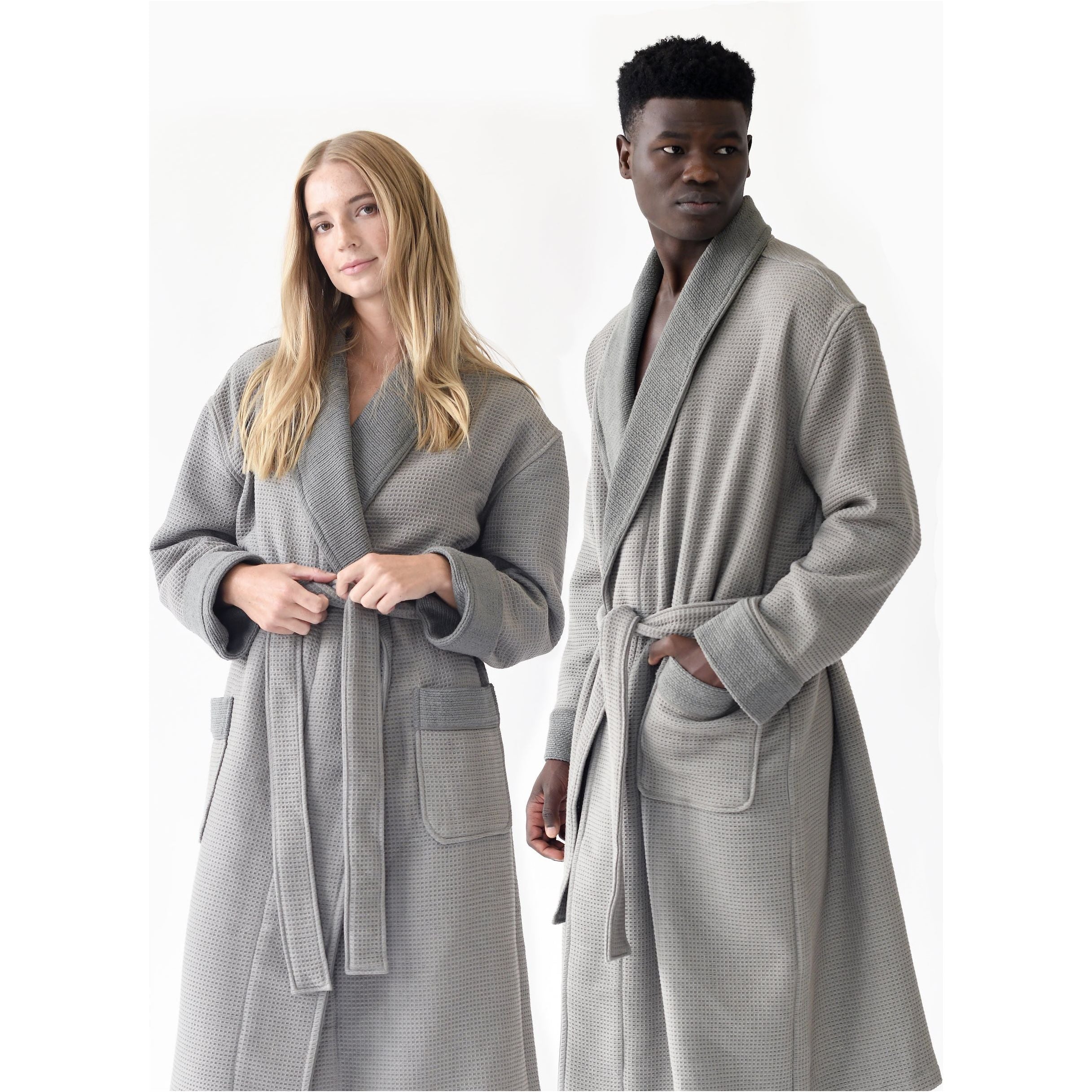 Cozy Earth Waffle Bath Robe Available in Charcoal, White and Light Grey - Image 2