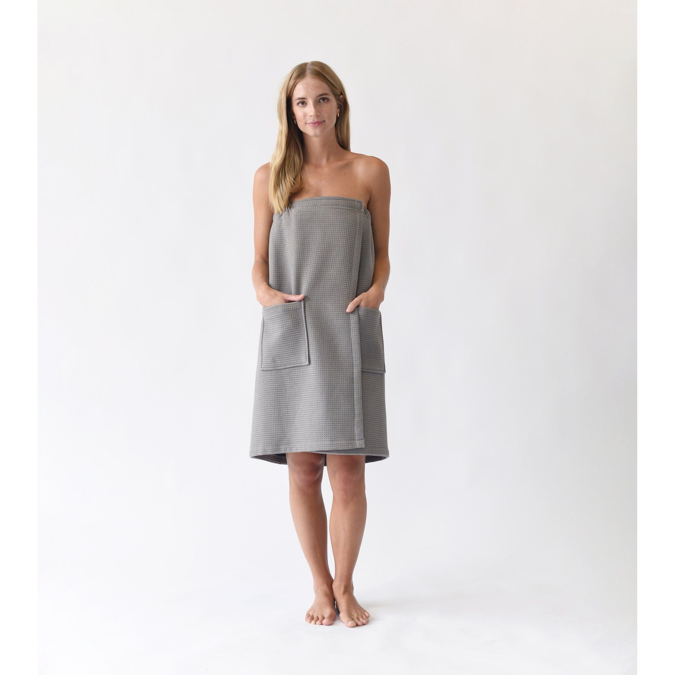 Cozy Earth Waffle Bath Wrap Available in Charcoal, White and Light Grey