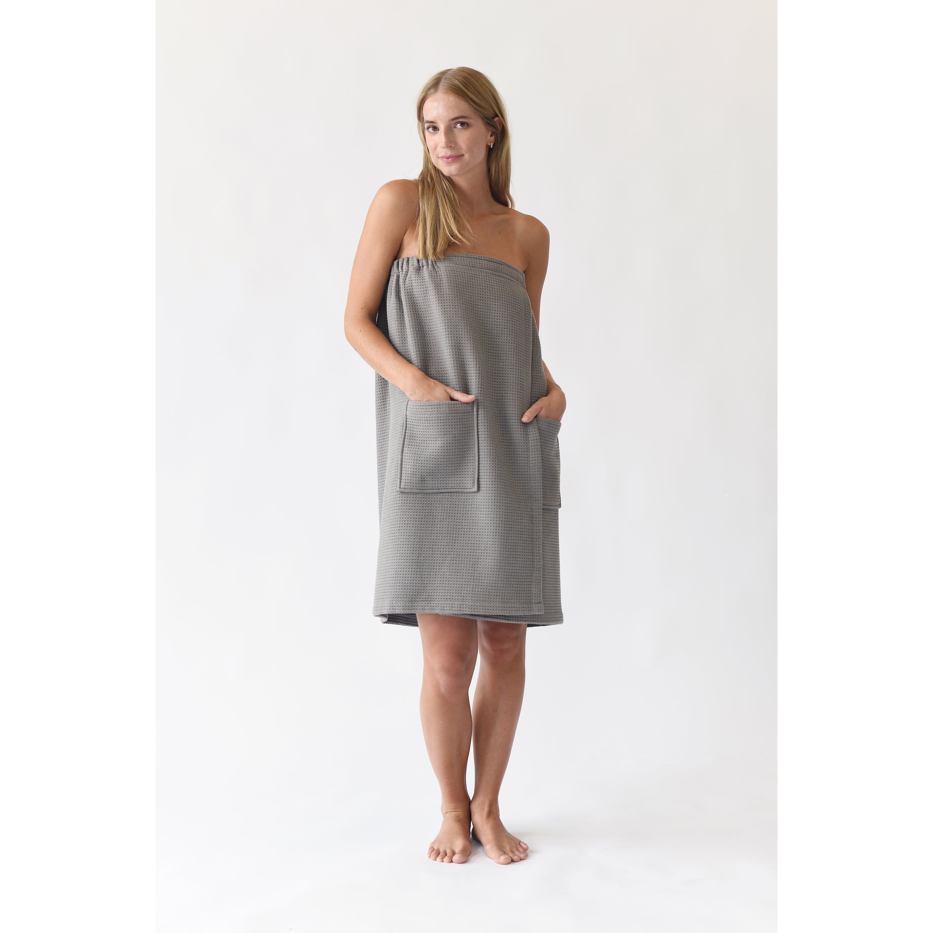Cozy Earth Waffle Bath Wrap Available in Charcoal, White and Light Grey - Image 2