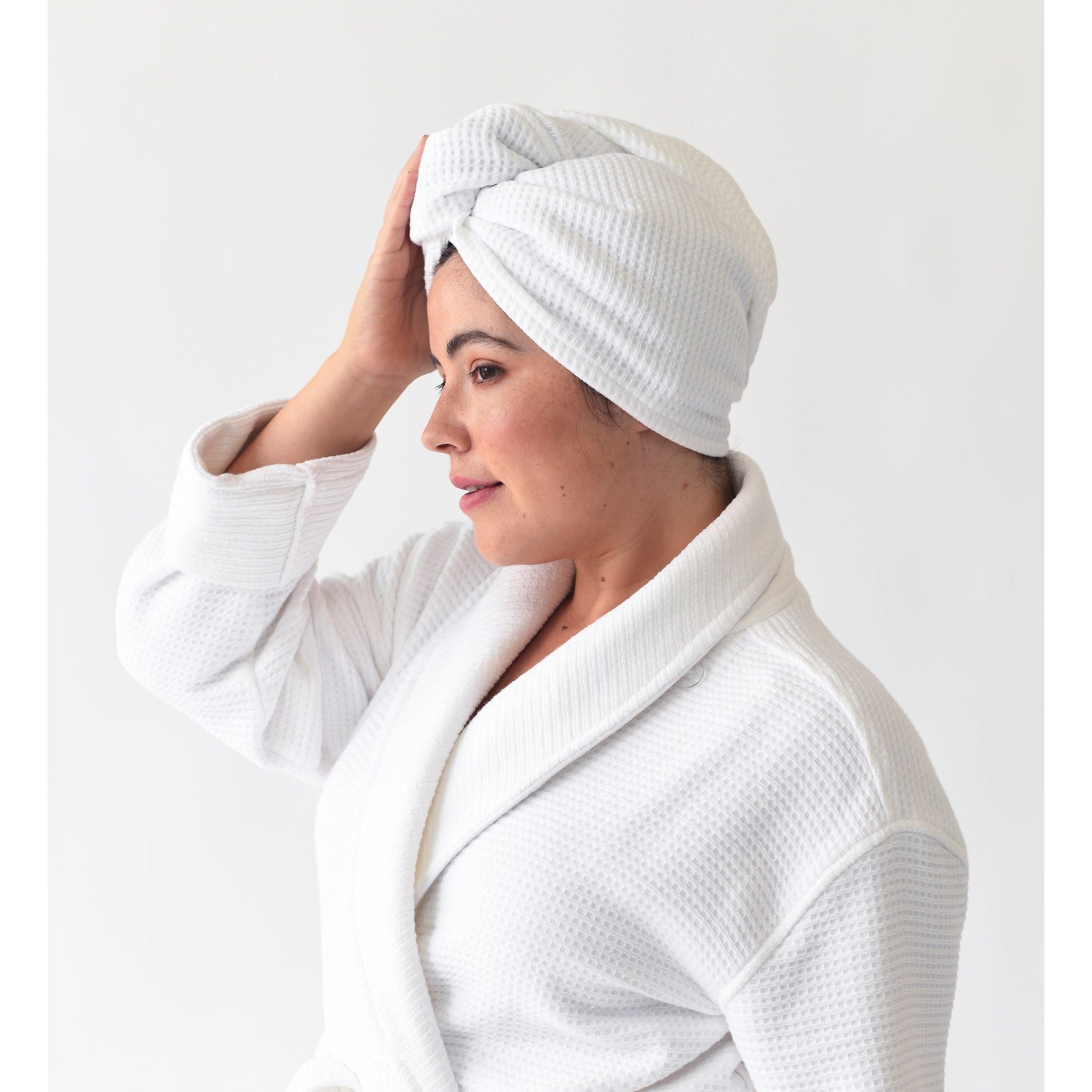 Cozy Earth Waffle Hair Towel Available in Charcoal, White and Light Grey - Image 3