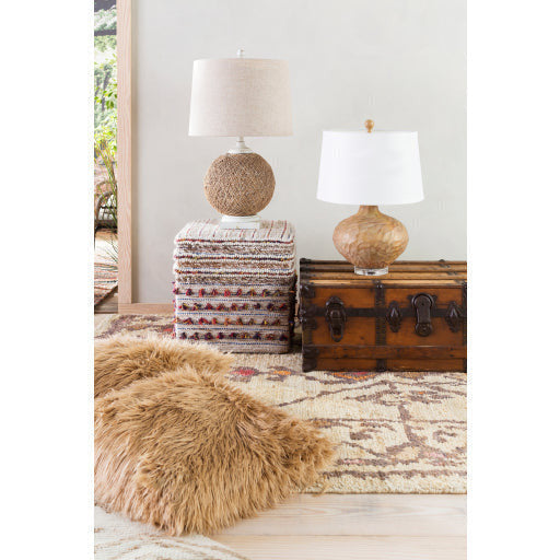 Surya Scotia Modern Boho Red, Yellow, Blue, Cream & Brown Woven Pouf Ottoman SCPF-001 - Image 2