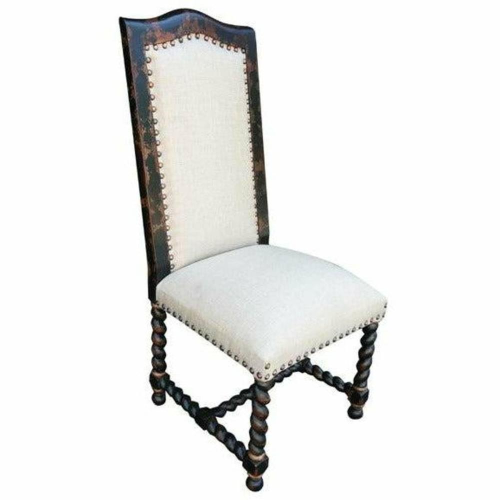 Casa Bonita Peruvian Hand-Painted Carved Wood and Linen Salomon Dining Chair - Image 1