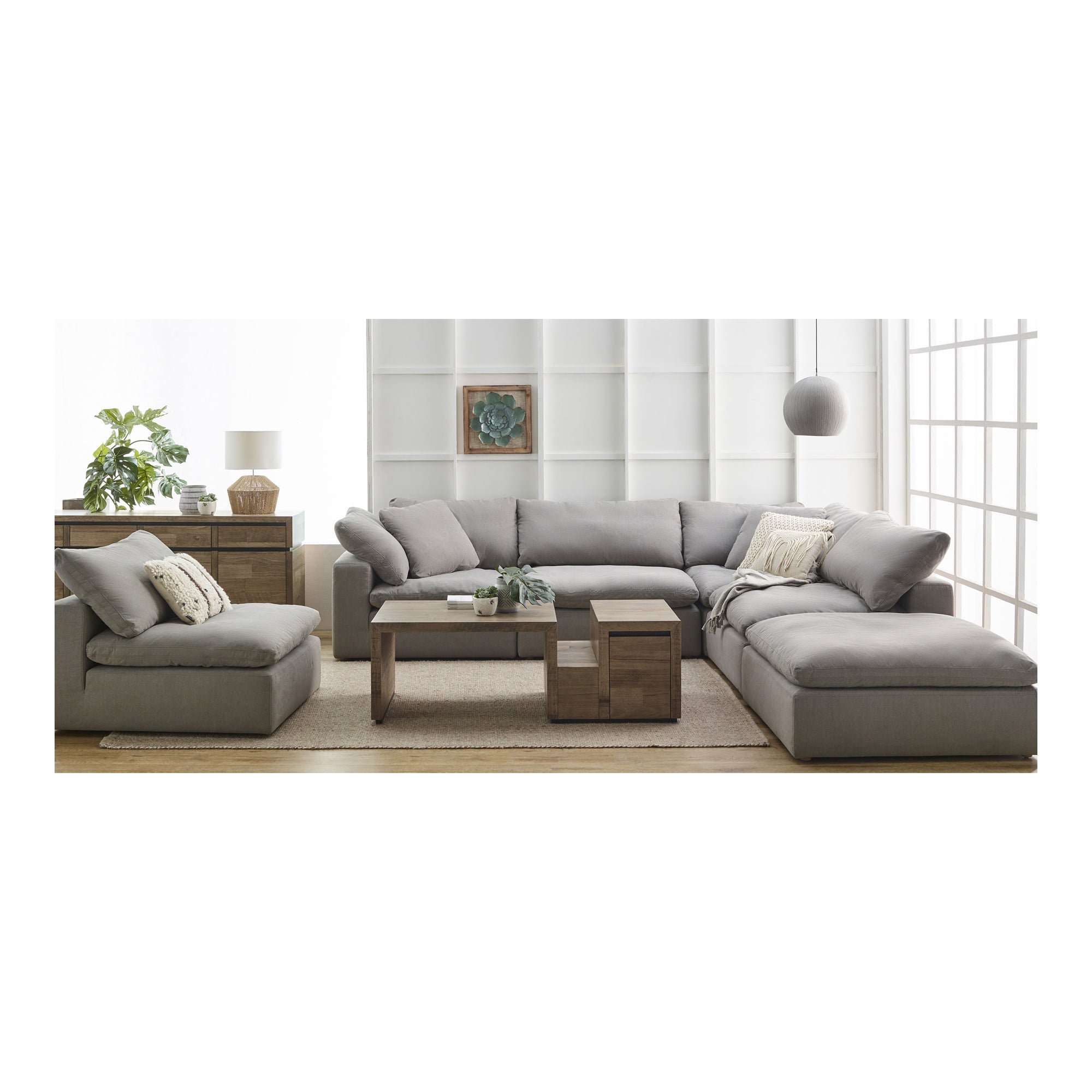 Moe's Home Collection Clay Modular Sectional ~ Light Grey LiveSmart Performance Fabric - Image 3