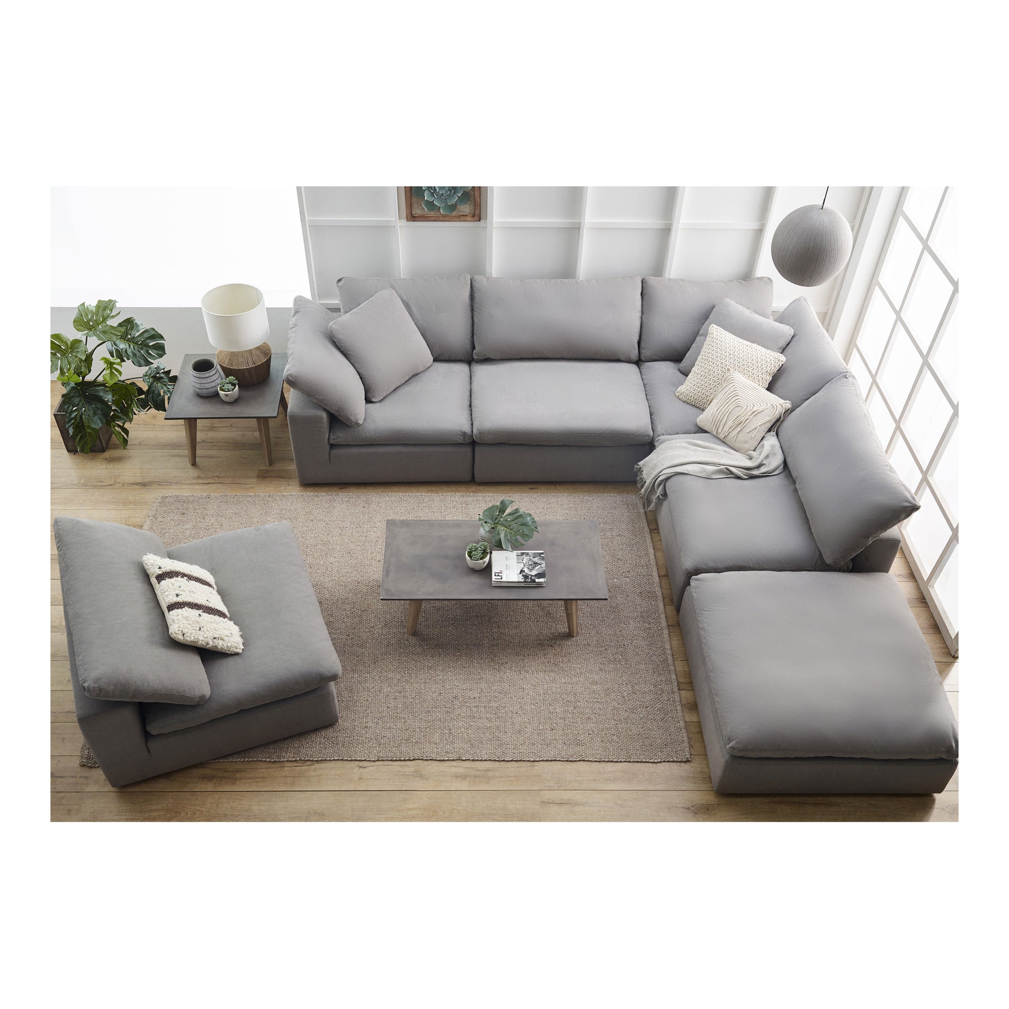 Moe's Home Collection Clay Modular Sectional ~ Light Grey LiveSmart Performance Fabric - Image 2