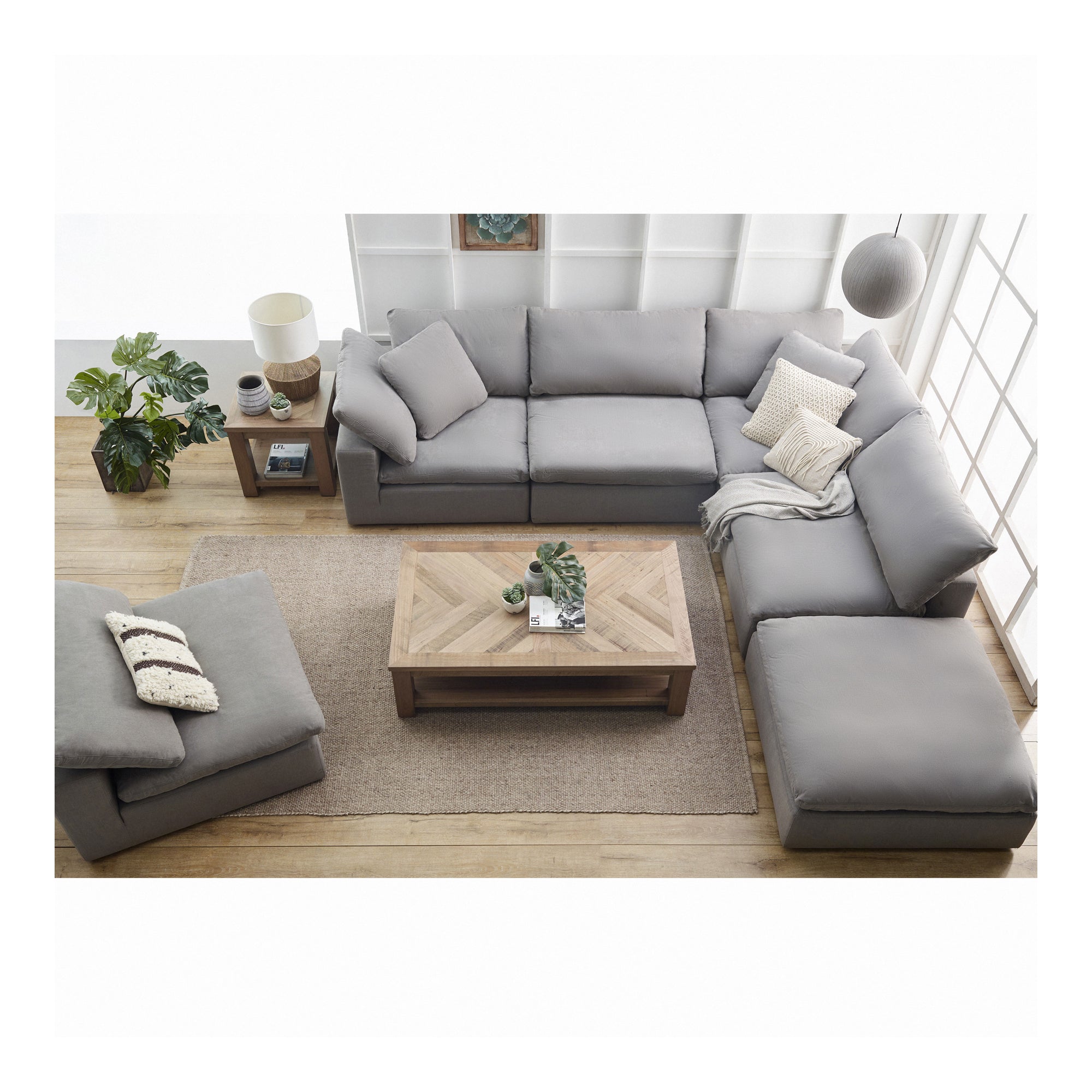 Moe’s Home Collection Clay Modular Sectional ~ Light Grey LiveSmart Performance Fabric