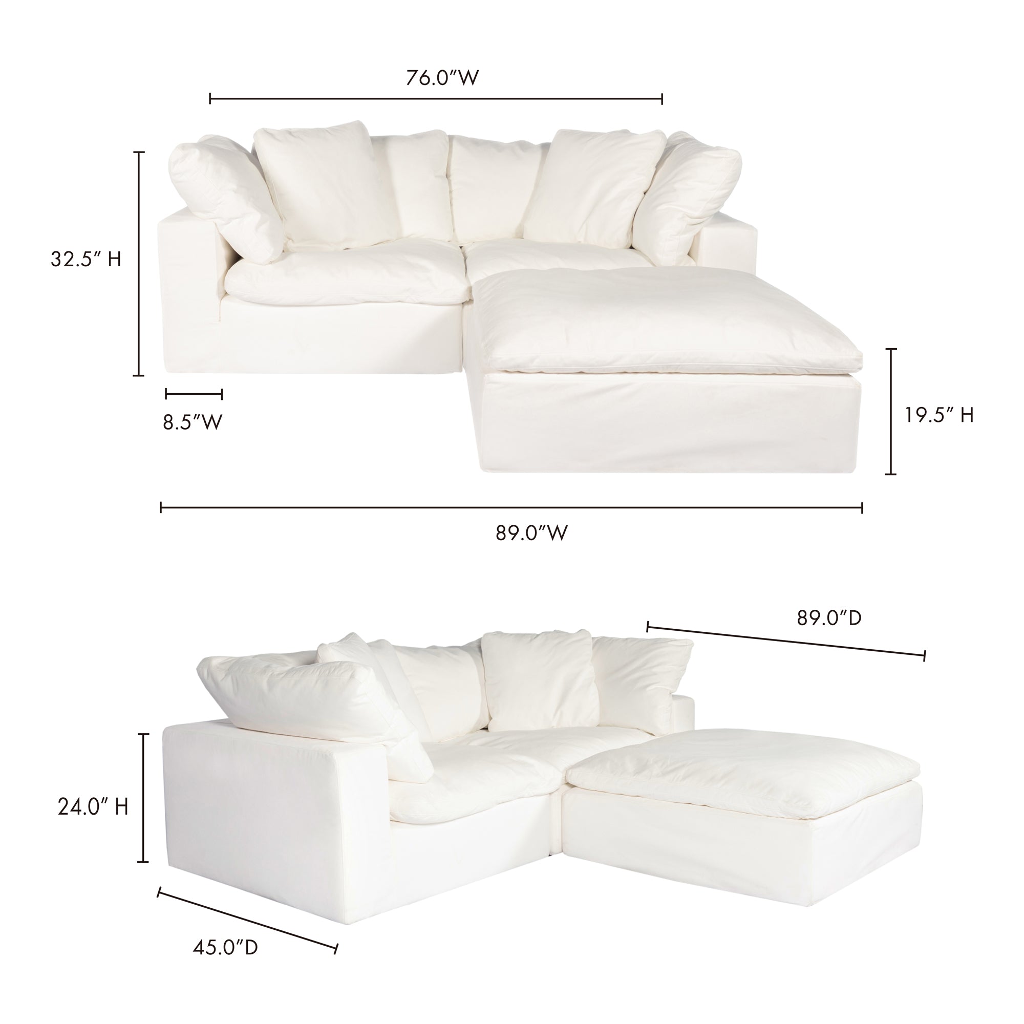 Moe's Home Collection Clay Nook Modular Sectional ~ Cream White LiveSmart Performance Fabric - Image 3