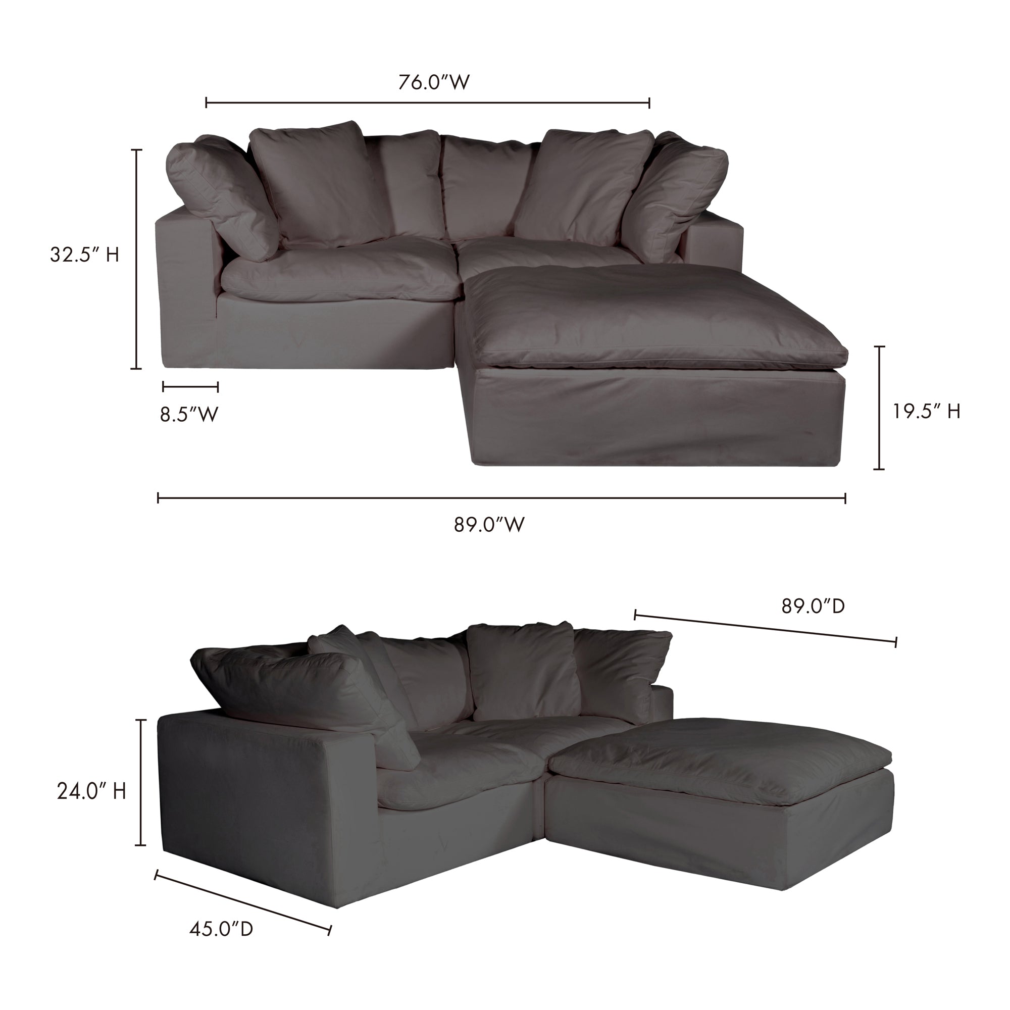 Moe's Home Collection Clay Nook Modular Sectional ~ Light Grey LiveSmart Performance Fabric - Image 3
