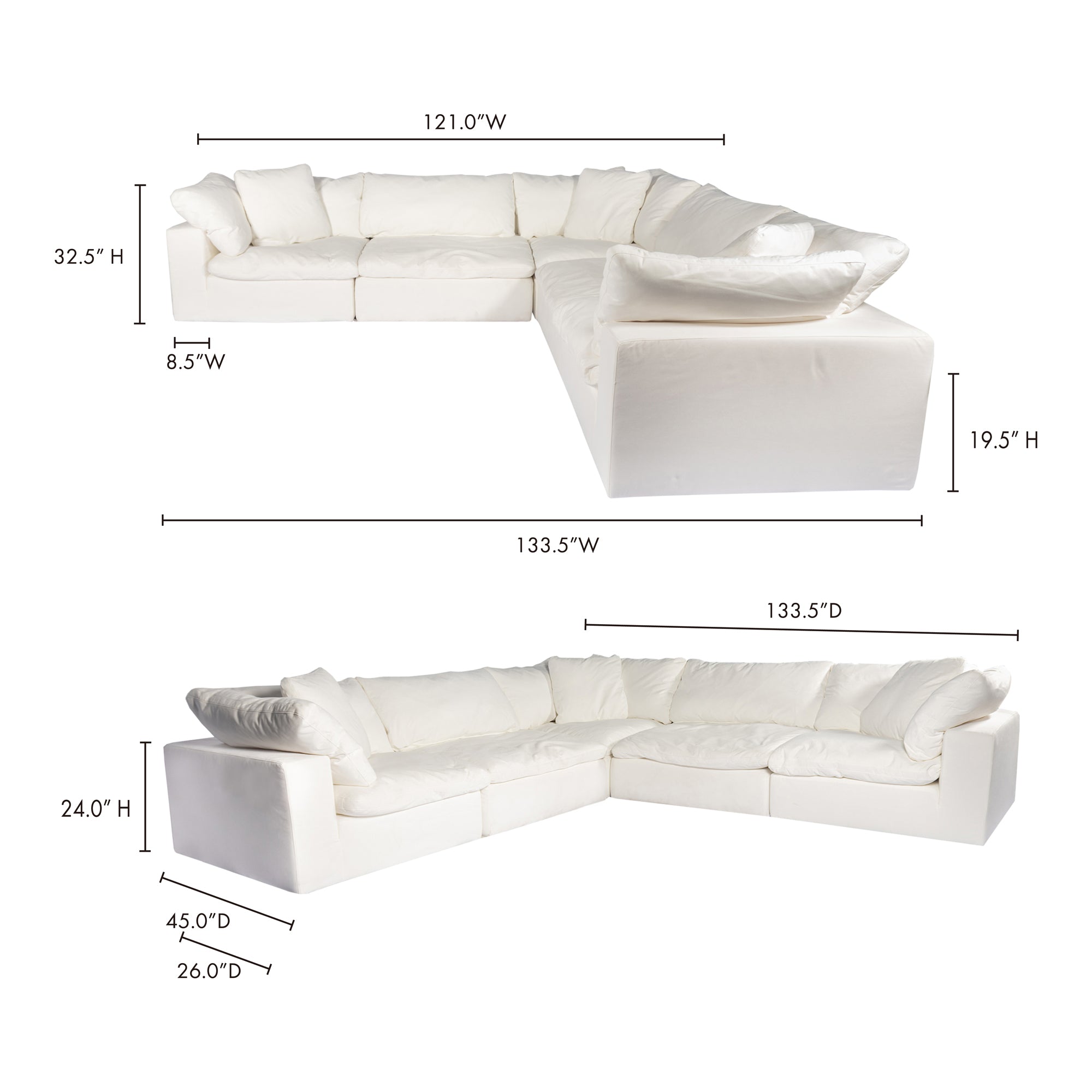 Moe's Home Collection Clay Classic L-Shaped Modular Sectional ~ Cream White LiveSmart Performance Fabric - Image 3