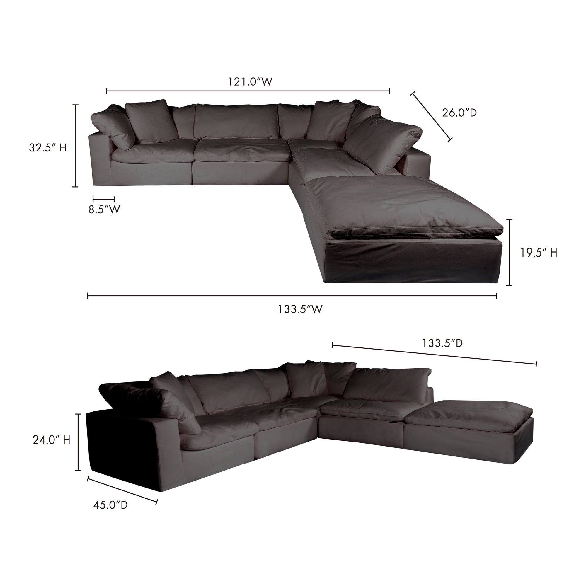 Moe's Home Collection Clay Dream Modular Sectional ~ Light Grey LiveSmart Performance Fabric - Image 3