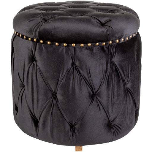 Surya Amana Modern Dark Ink Blue Tufted Round Ottoman With Nailheads AAA-001