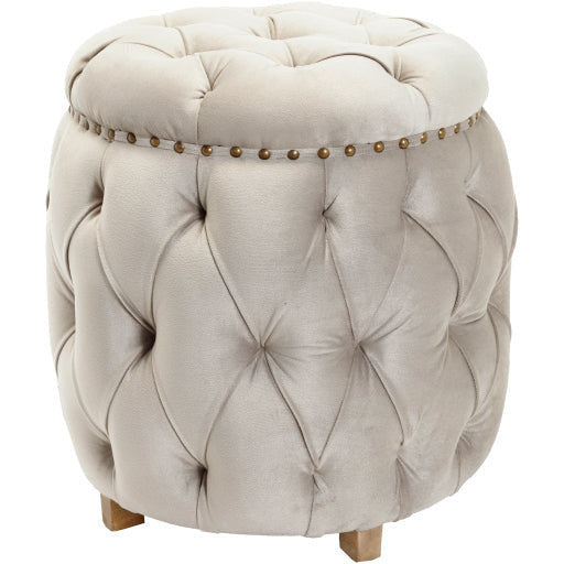 Surya Amana Modern Gray Tufted Round Ottoman With Nailheads AAA-002 - Image 2