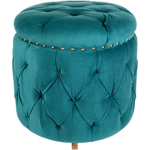 Surya Amana Modern Deep Teal Tufted Round Ottoman With Nailheads AAA-003 - Image 2