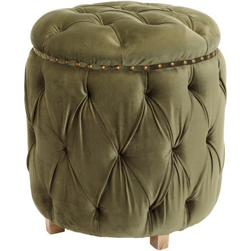 Surya Amana Modern Olive Green Tufted Round Ottoman With Nailheads AAA-004 - Image 2