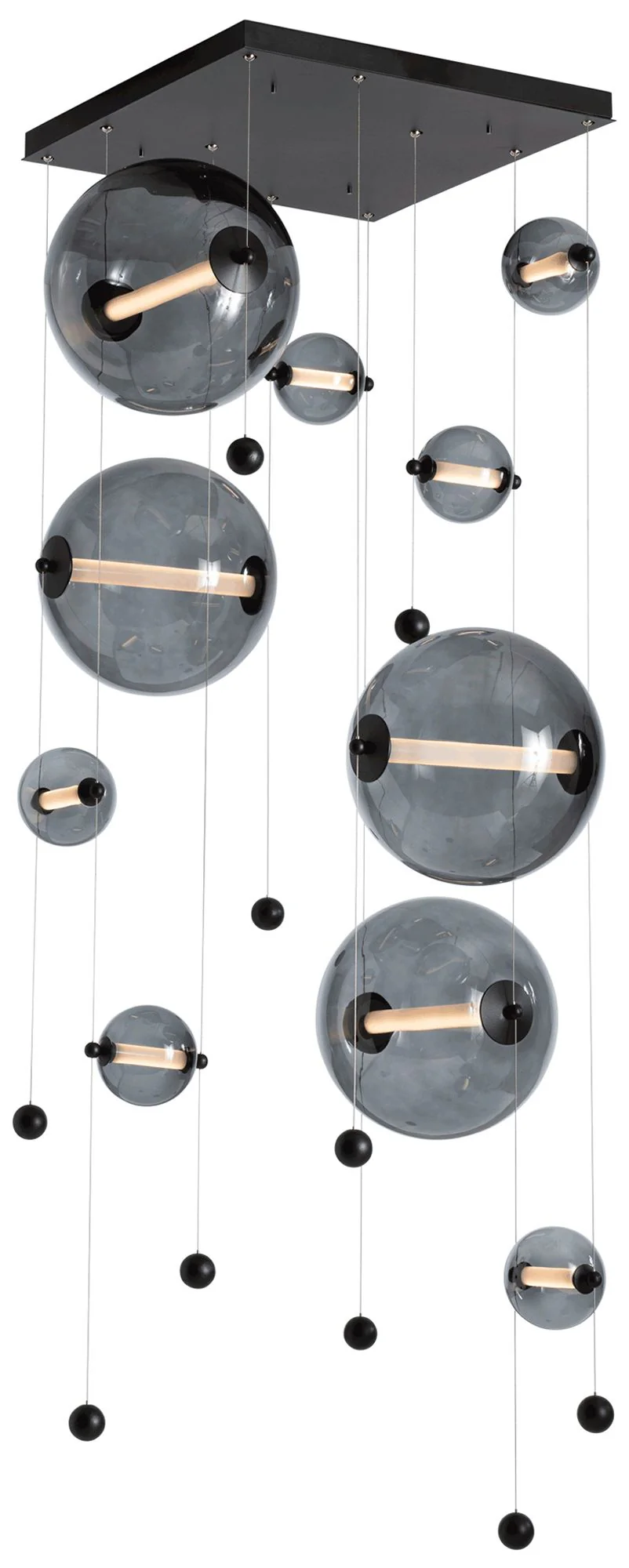 Abacus 10-Light Square LED Pendant – Black – Grey Glass – Standard Height