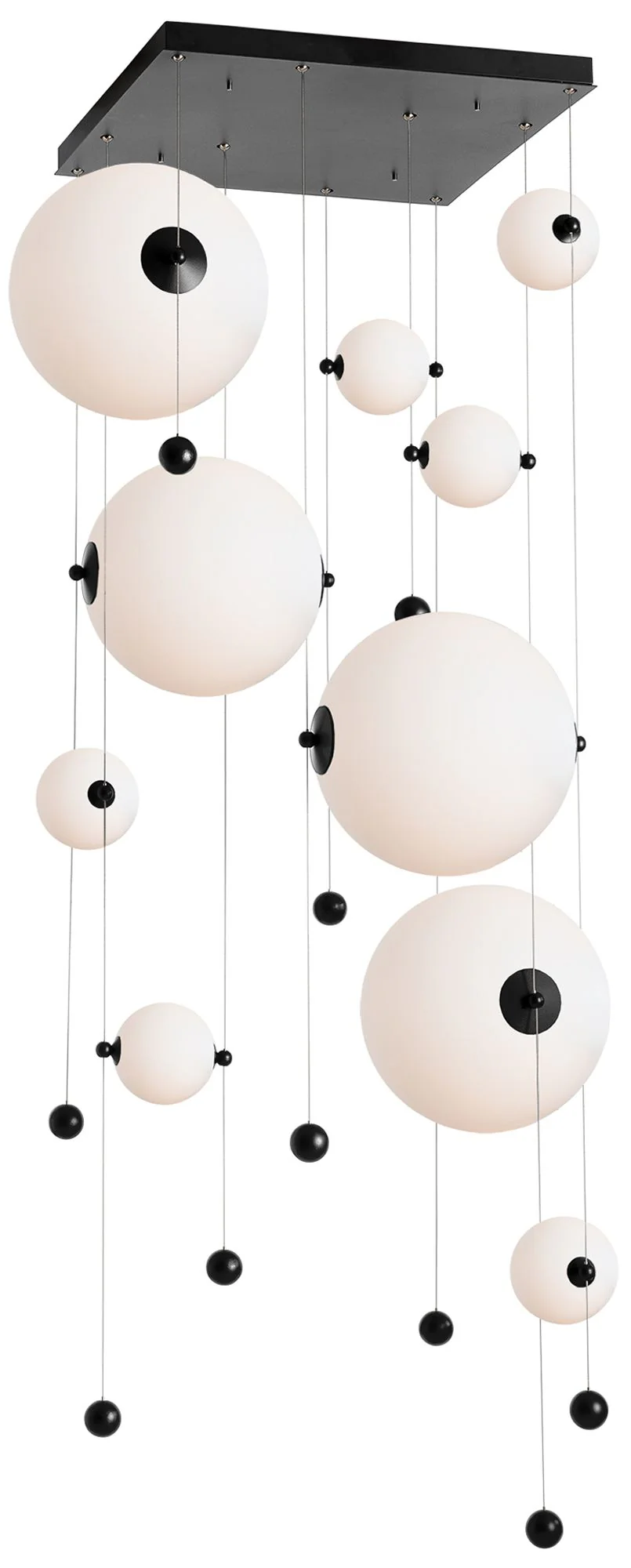 Abacus 10-Light Square LED Pendant – Black – Opal Glass – Standard Height