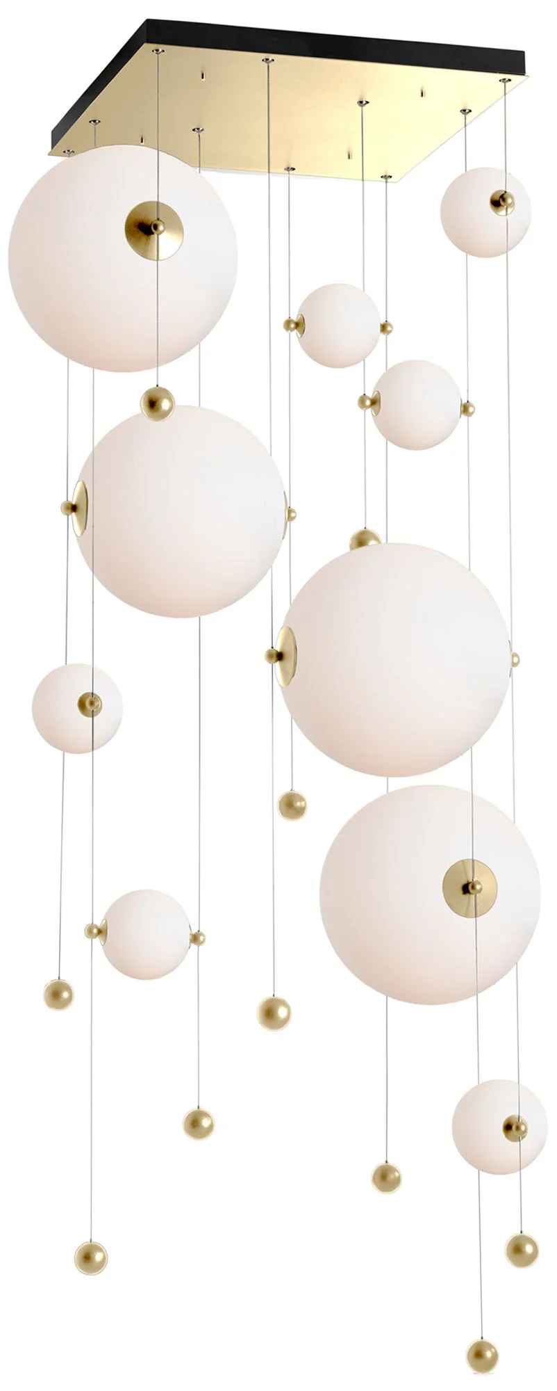 Abacus 10-Light Square LED Pendant – Brass – Opal Glass – Standard Height