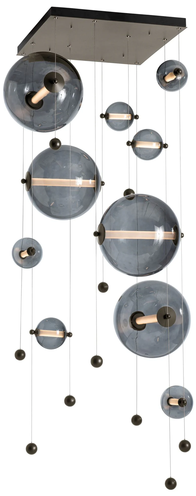 Abacus 10-Light Square LED Pendant – Bronze – Grey Glass – Standard Height