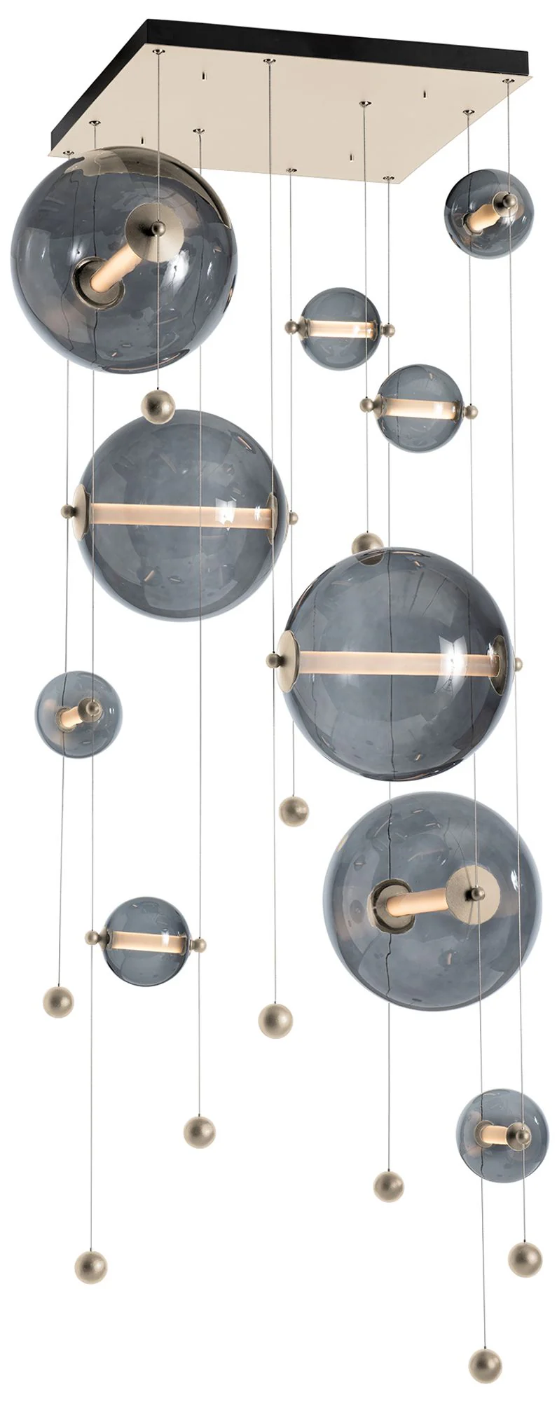 Abacus 10-Light Square LED Pendant – Gold – Grey Glass – Standard Height